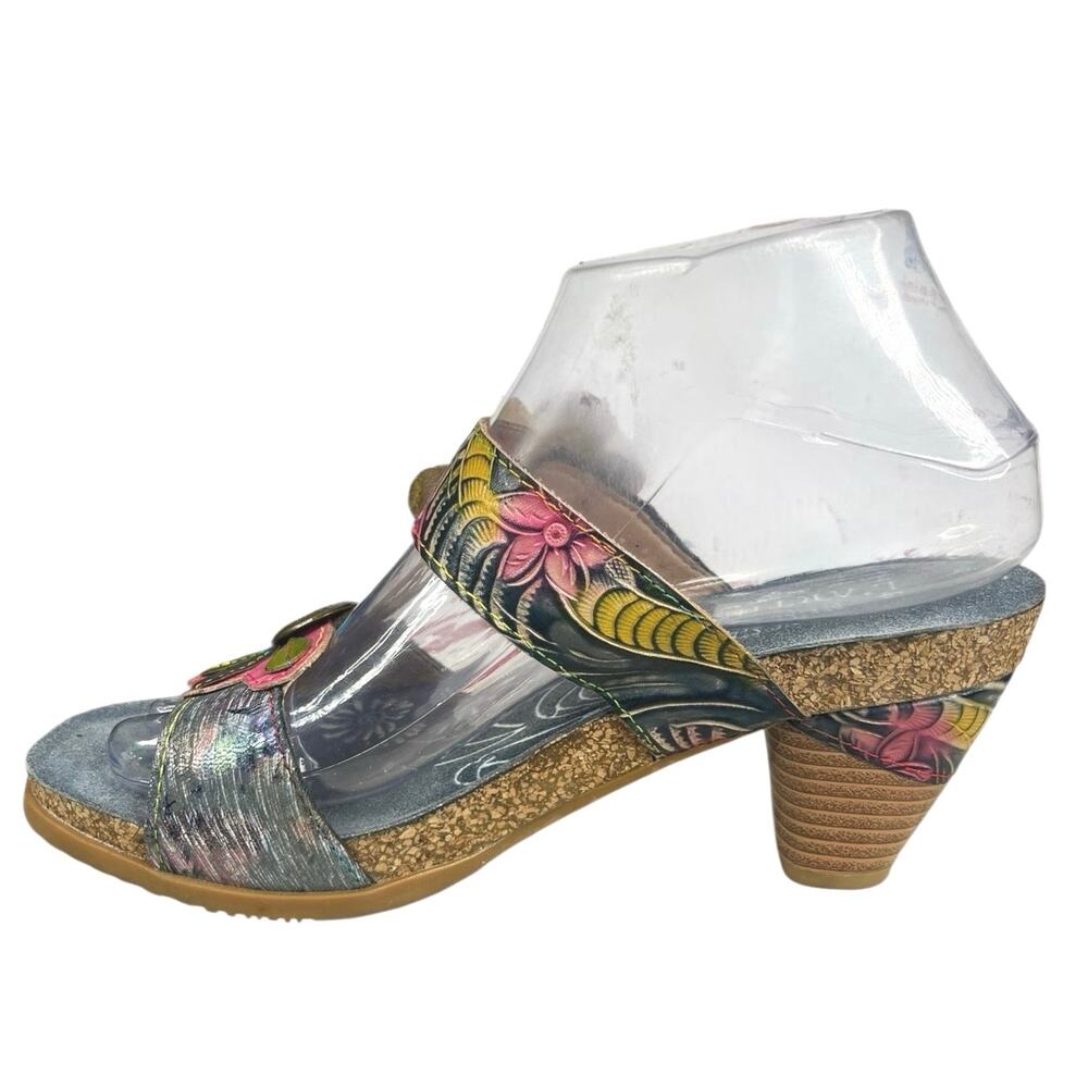 L’artiste By Spring Step Women’s Erbal Blue Floral Heel Sandal Size 38 US 7.5/8 - Picture 2 of 11